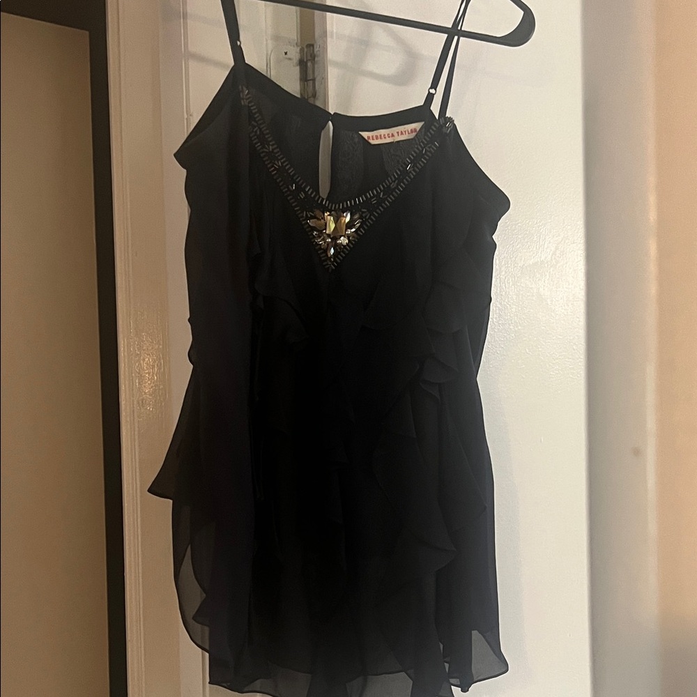 Rebecca Taylor Black Ruffle Crop Top